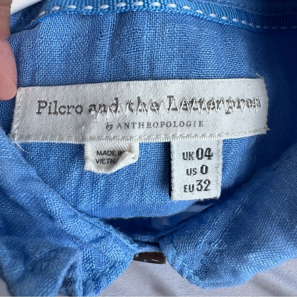 Pilcro and the Letterpress Women Blue Button Down size 0 gauzy‎ linen cotton - Picture 2 of 8